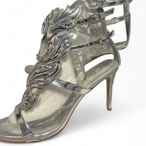 FSJ Metallic Silver Strappy Heels